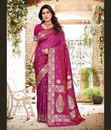 HEMA SILK MILLS Silk Blend Printed Regular Saree With Unstitched Blouse Piece ( Wine )