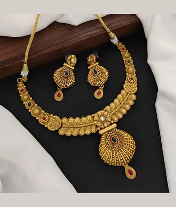 ROFARWORD Gold Brass Necklace Set ( Pack of 1 )