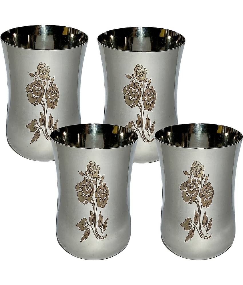 A & H ENTERPRISES - Daily Use Water Steel Glasses Set 300 ml ( Pack of 4 )