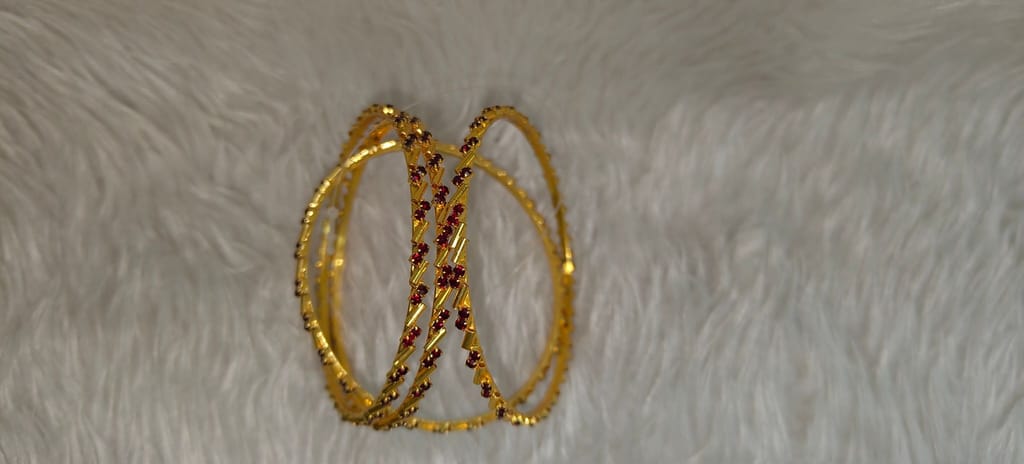 Gold Plated Bangle Set with Red Stones