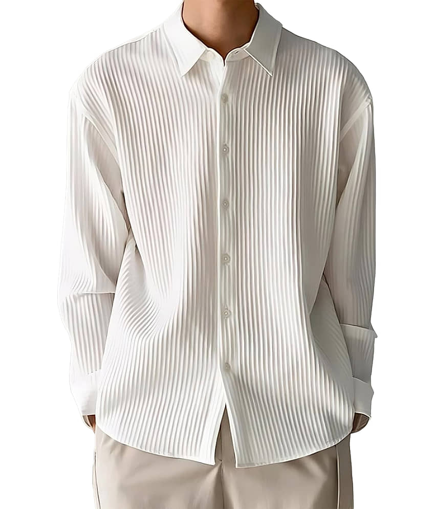 color bucket Corduroy Regular Fit Striped Full Sleeves Men's Casual Shirt - White ( Pack of 1 )