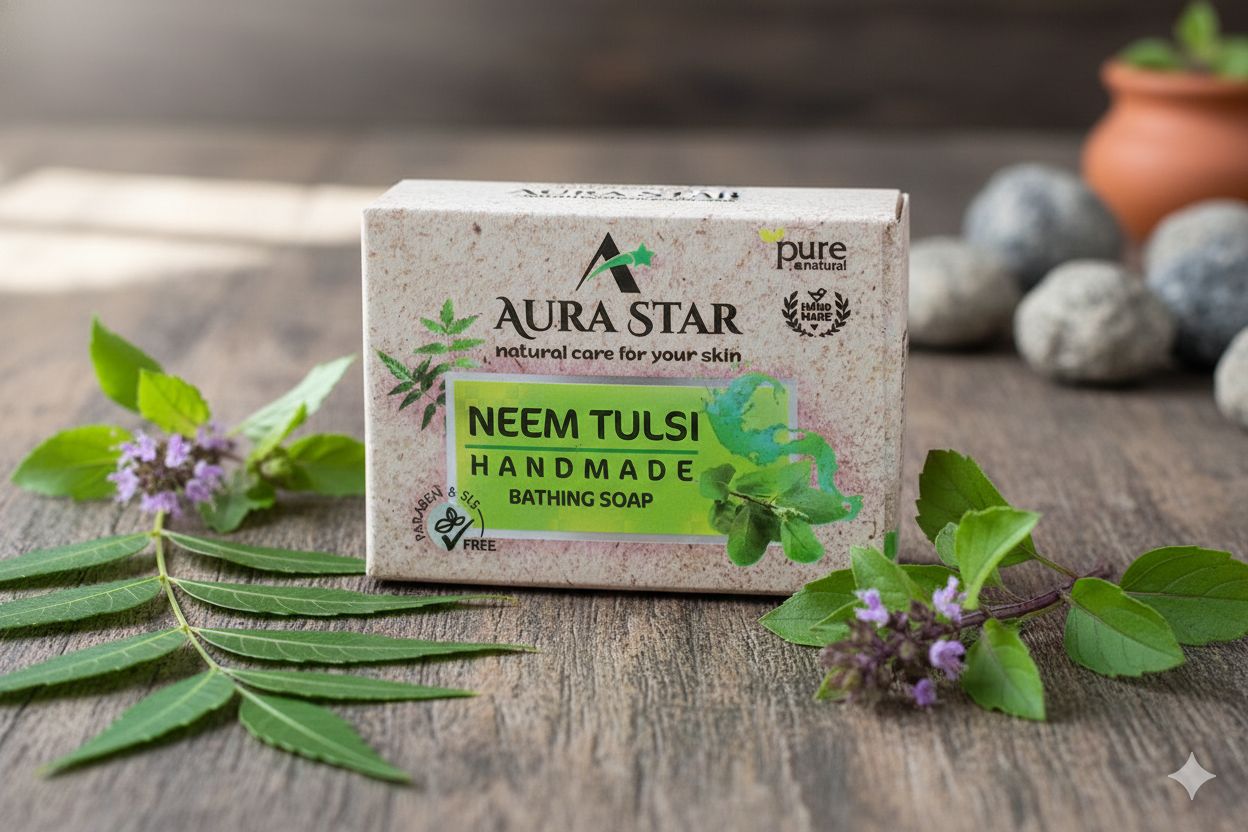 Aura Star Natural and Herbal Neem Tulsi Soap Chemical Free Handmade 90 gm