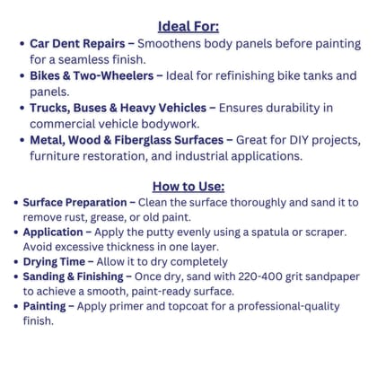 1001 Auto Putty Grey | High-Strength, Fast-Drying & Easy Sanding Filler | Ideal for Car Dent Repair, Bodywork & Smoothing Imperfections | Superior Adhesion & Durable Finish (Grey, 500 gms)