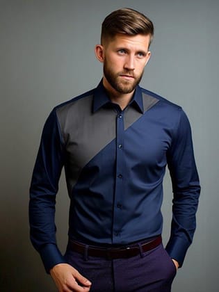 Panel Party Wear Navy Shirt-NAVY / XL