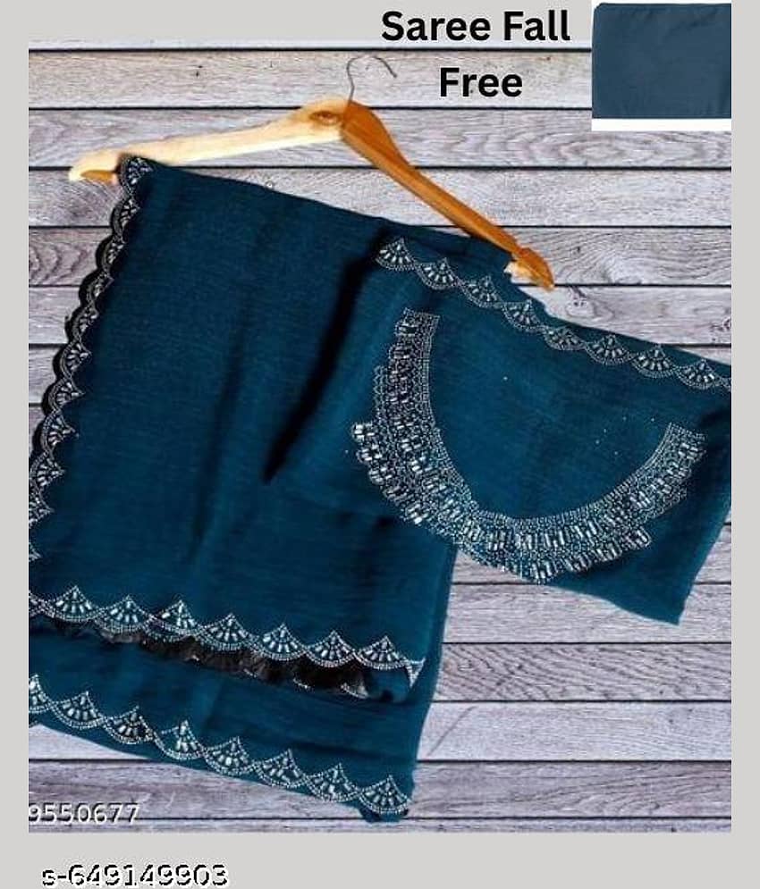 Shivadit ethnic Georgette Applique Regular Saree With Unstitched Blouse Piece ( Teal )