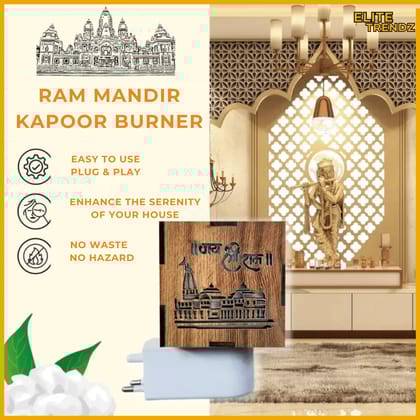 ELITEPRO™ 3-in-1 AYODHYA RAM MANDIR KAPOOR AROMA BURNER & NIGHT LAMP-1 Kapoor Dani
