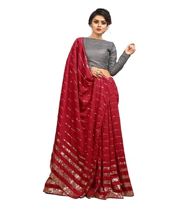 Generic Women's Vichitra Saree with Blouse (Red, 5-6  Mtr)