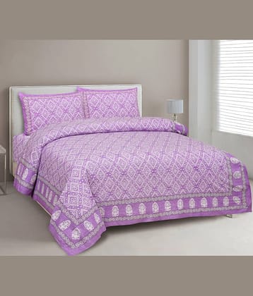 CLOTHORO Cotton 1 Double King Bedsheet with 2 Pillow Covers ( Purple )
