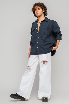 White Distressed Men's Wide Jeans 26