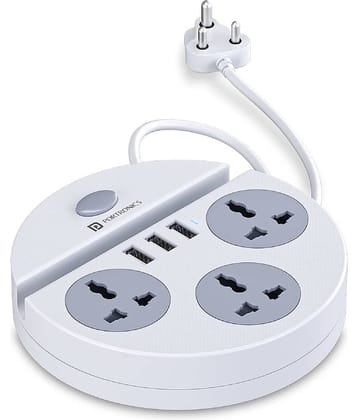 Portronics Power Plate 5 1500W Power USB Charger & Mobile Holder 3AC Socket + 3USB Ports, 1.5 m Cord Length (White)