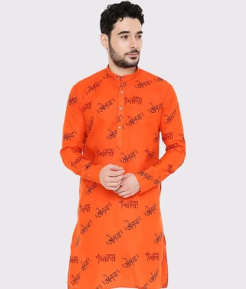 Maharaja - Orange Cotton Blend Men's Regular Kurta ( Pack of 1 )