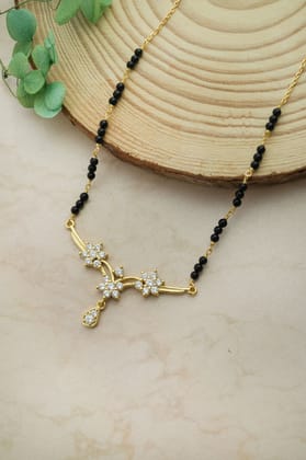 Classic Floral Tanmanya Gold Plated Sterling Silver Mangalsutra Necklace-Gold