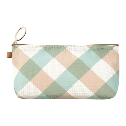 Mesh Graphics Gusset pouch Check Light blue