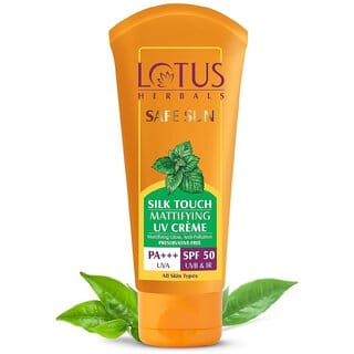 Lotus Herbals Safe Sun Silk Touch Mattifying UV Crme SPF 50 PA+++ Green tea Anti pollution 75g