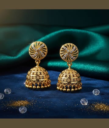 LUV FASHION Gold Jhumki Earrings ( Pack of 1 )