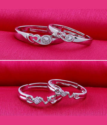 Stylish Adjustable Couple Rings Set for lovers Silver Plated Solitaire for Men and Women 2 Pair