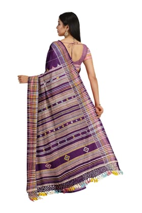 Purple Kala Cotton Bhujodi Saree with Stripes