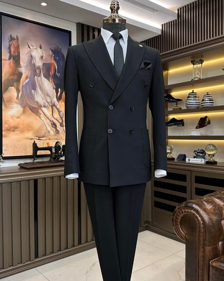 ITALIAN FIT MEN'S BLACK DOUBLE BREASTED SUIT BY ITALIAN VEGA® (2-PIECE)-S-38