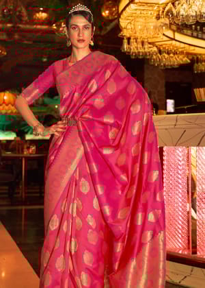 Hot Pink Woven Banarasi Brocade Silk Saree