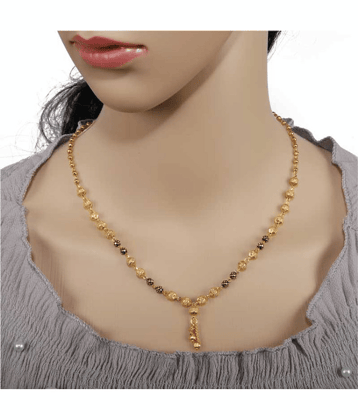 Gold Plated American Diamond Mangalsutra Tanmaniya Nallapusalu Necklace Pendant Black Bead Golden Chain For Women and Girls Stone Mangalsutra