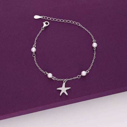Star Kissed Pearls Silver Charm Bracelet-Pearl / Silver