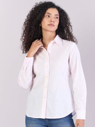 Baby Pink Soft Textured Cotton-linen Long Sleeve Shirt-3XL