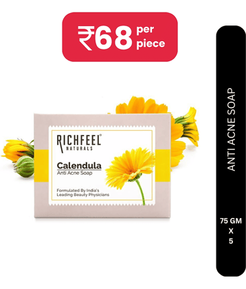 Richfeel Calendula Anti Acne Soap 75 G Pack of 5 | Removes Tan| Skin Brightening| Reduces Marks & Blemishes