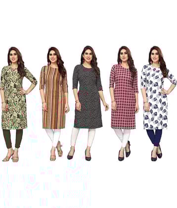 KETAKI FASHION Crepe Printed Straight Women's Kurti - Multicoloured ( Pack of 5 )