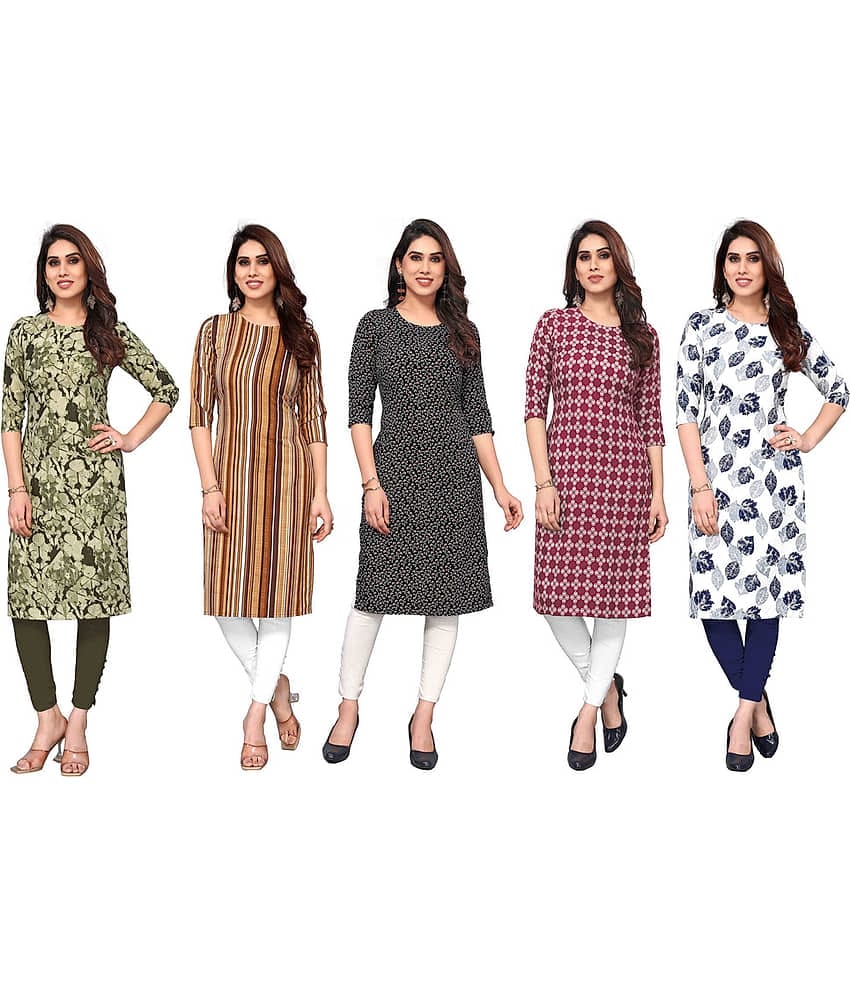 KETAKI FASHION Crepe Printed Straight Women's Kurti - Multicoloured ( Pack of 5 )