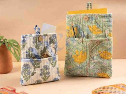 Handcrafted Quilted Fabric Pouch with Block Prints