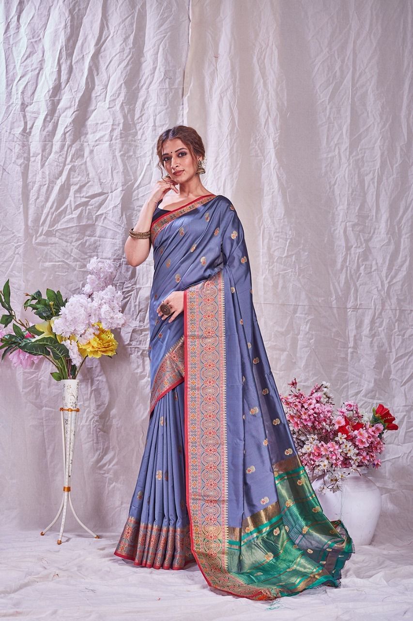 Grey Pure Zari Weaving Kanjivaram Silk Saree