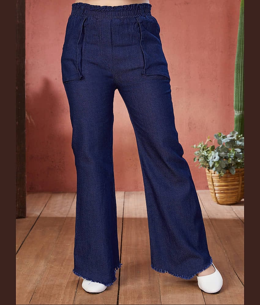 Aarika Girls Casual Wear Navy Blue Colour Solid Denim Palazzo