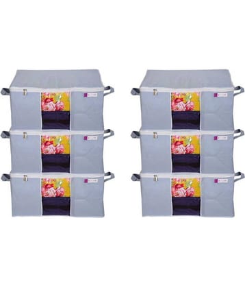 Prettykrafts Set of 6 Underbed/Almirah/Closet/Cupboard Storage Box/Basket/Bag, Storage Organizer, Blanket Cover with Side Handles - Grey