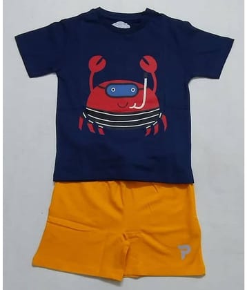 Cherry Tree Pack of 1 Boys Cotton Blend T-Shirt & Shorts Set ( Blue )