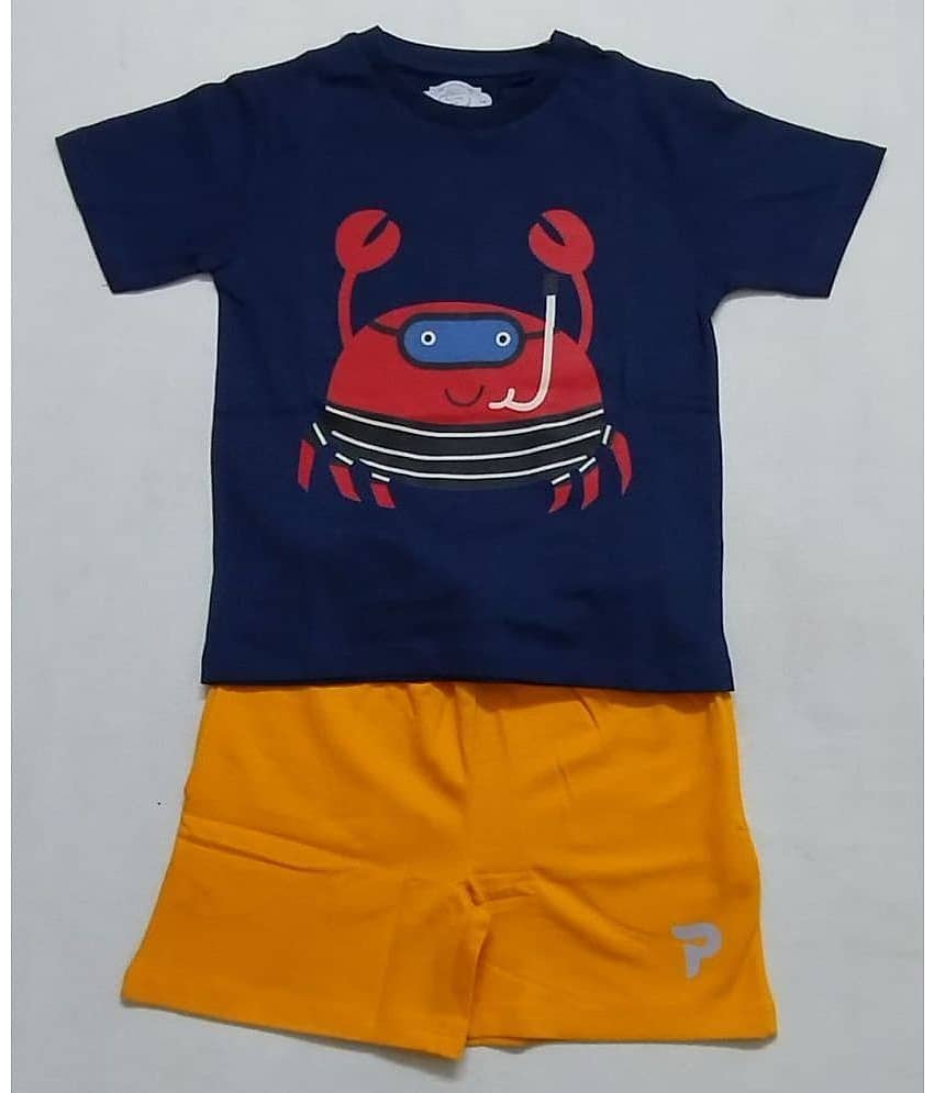 Cherry Tree Pack of 1 Boys Cotton Blend T-Shirt & Shorts Set ( Blue )