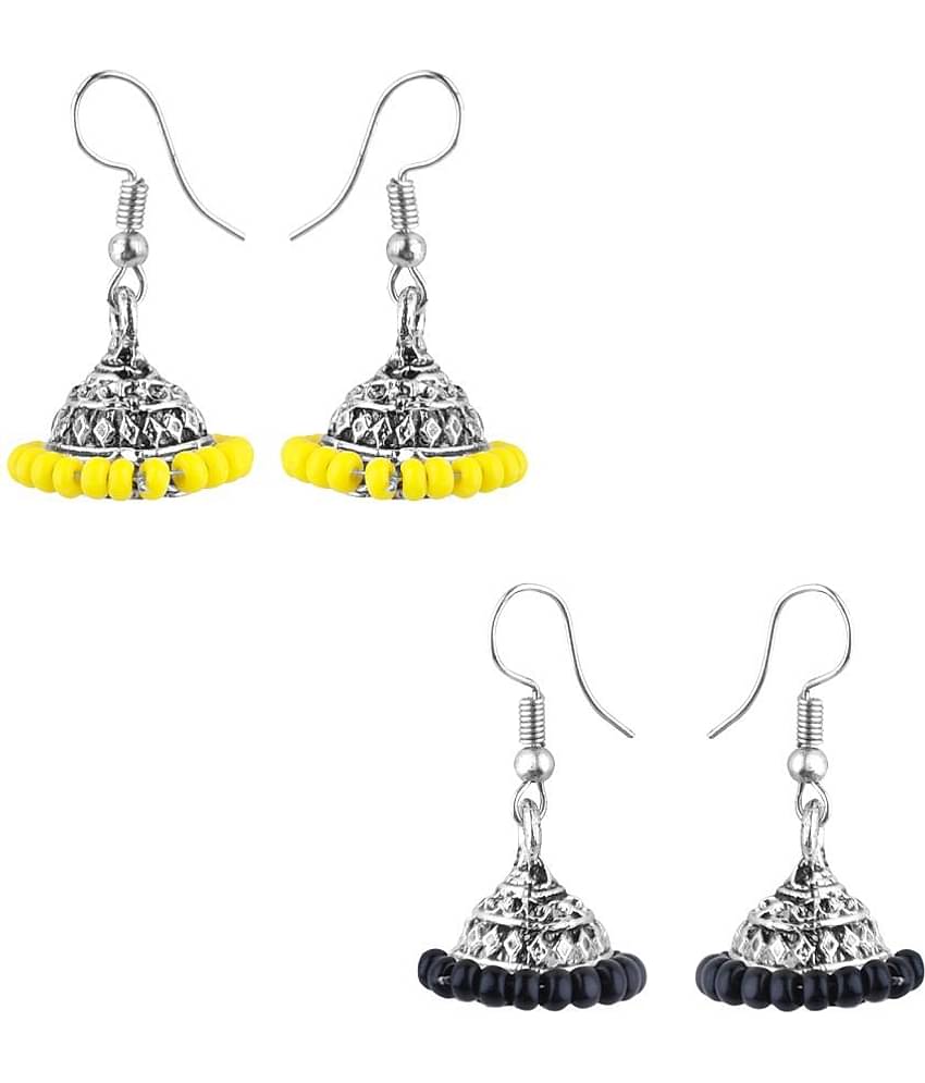 Silver Shine - Black Jhumki Earrings ( Pack of 2 )