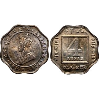 4 Anna 1921 King George V, British India old Coin Silver Plated Ancient Series