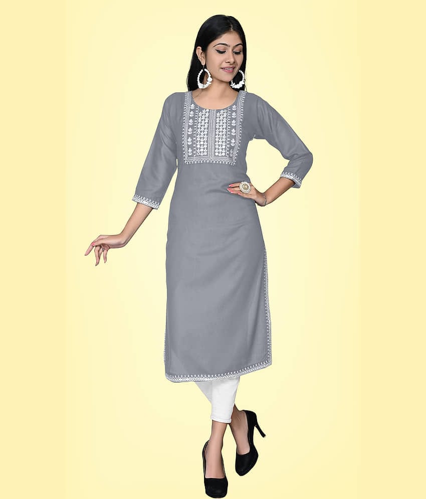 Kapadia - Grey Rayon Women's Straight Kurti ( Pack of 1 )