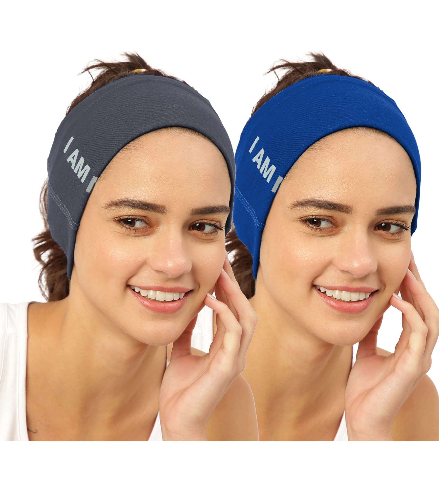 FREECULTR Unisex Bamboo Bandana, Anti Microbial Super Soft & Comfort Fit, Breathable Multipurpose Headband, Face Mask for Dust Protection and Sun - Size Printed Pack of 2-Charcol, Pilot Blue