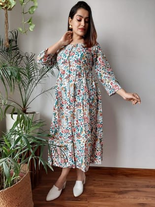 Reflective Blockprinted Cotton Long Dress-36(S)