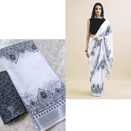 linen printed saree