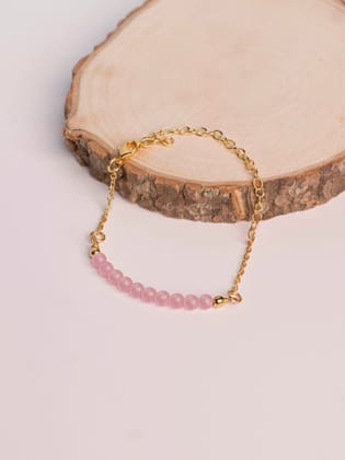Rose Quartz Beaded Gemstone Bracelet - 18k Gold Plated