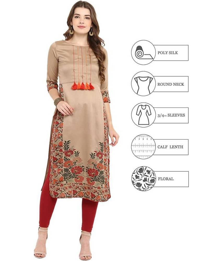 Janasya - Beige Silk Women's Straight Kurti ( Pack of 1 )