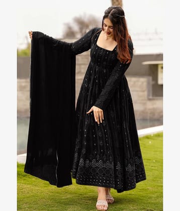 kedar fab Black Anarkali Georgette Women's Stitched Ethnic Gown ( Pack of 1 )