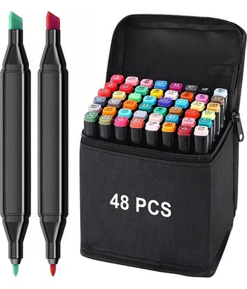 SKYVILLA  Alcohol Markers Sketch Pen Set Dual Tip Brush Pens Art Markers for Drawing 48 Color Dual Tip Art Markers Set Chisel & Fine Colour Marker Set Alcohol Based Markers Sketch Marker Drawing Marker