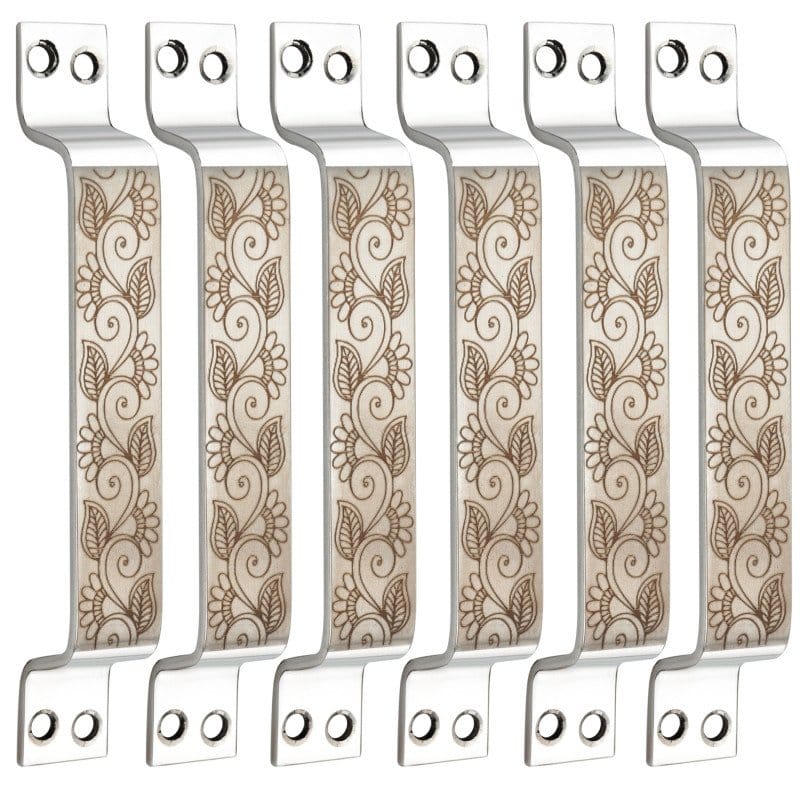 S-GUARD Stainless Steel Door & Cabinet Handles, Knobs Handles-Size-6 Inch-6 Pcs-Laser Printed Design-SSL44