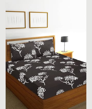 Home Candy Microfiber Floral Double Bedsheet with 2 Pillow Covers-Black