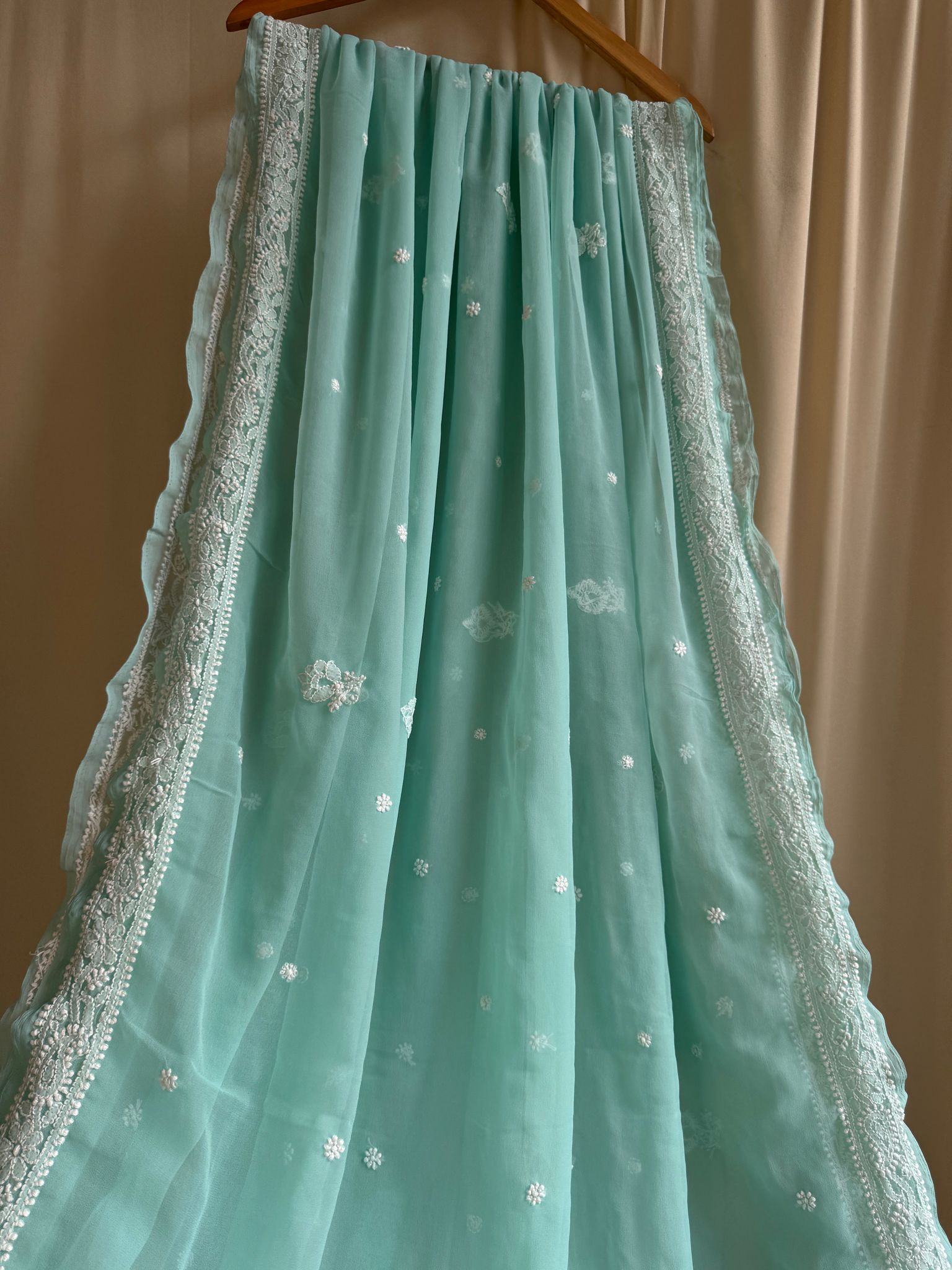 Georgette Chikankari saree in Green-Green