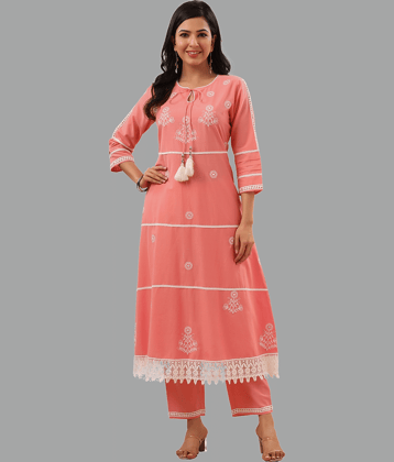 Juniper - Pink Cotton Blend Women's A-line Kurti ( Pack of 1 )