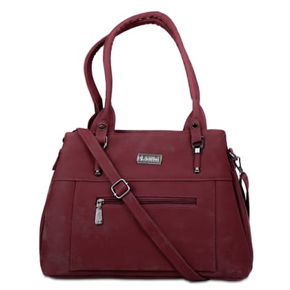 Jothi Roselle Premium Womens Handbag | Brushed Velvet & Synthetic Leather Tote | 3-Compartment Organizer | Adjustable & Detachable Sling Strap | Soft Base | Wine